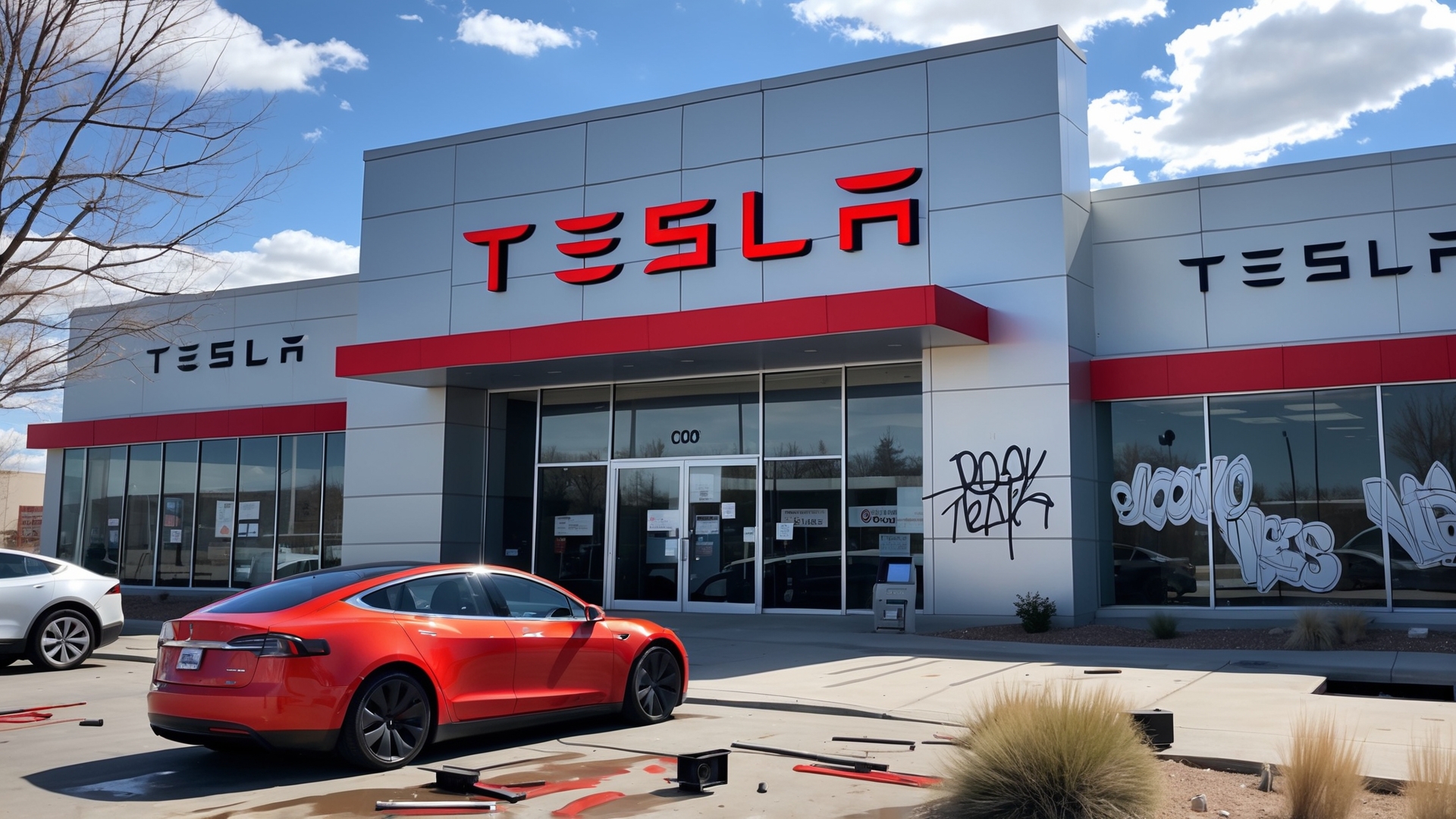 Woman suspected in vandalism of Colorado Tesla dealership with Molotov cocktails and graffiti